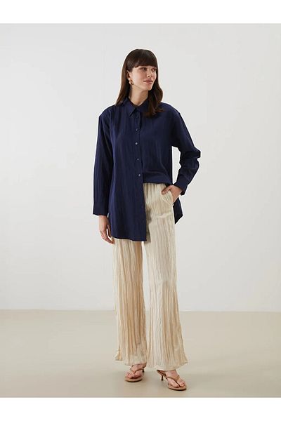 LC Waikiki Lcw Modest Beige Elastic Waist Textured Women's Trousers