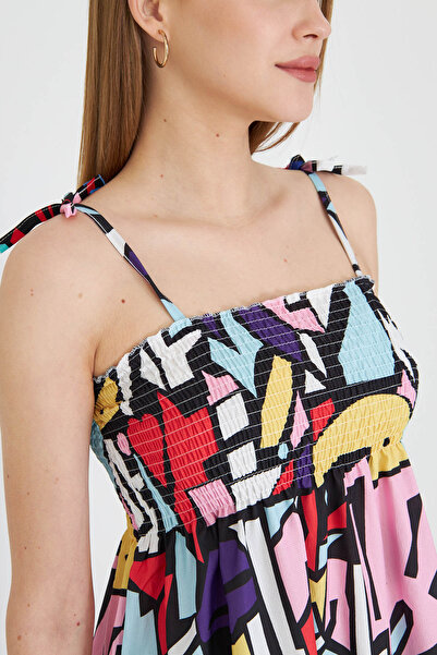 armonika Women's Colorful Straps Lace up Chest Gipe Elastic Mini Dress Arm-25Y 001047