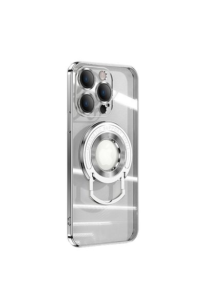 REDz Accessories Husă LuxRing Magsafe, suport inel, compatibilă cu iPhone 14 Pro, silicon transparent, argintie