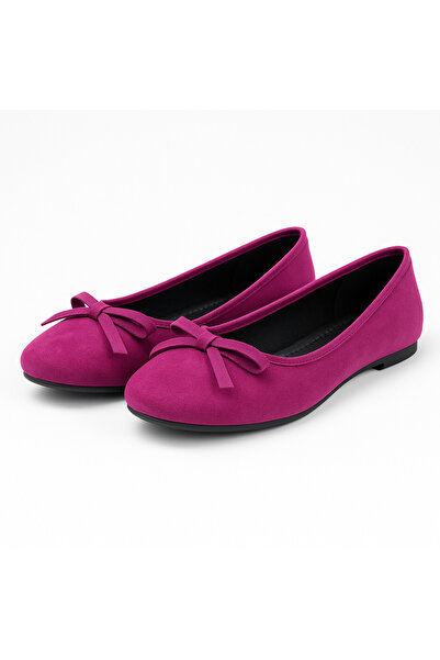 palatti shoes Kadın Babet Fuşya Süet Fiyonklu Hafif Rahat Taban Şık Günlük Ay...