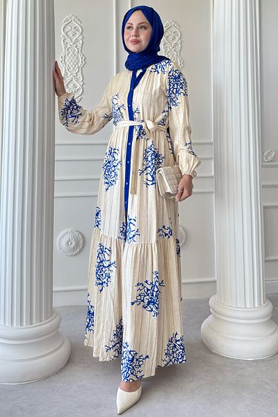 InStyle Colorful Boydan Piping Detail Navy Blue Viscose Dress
