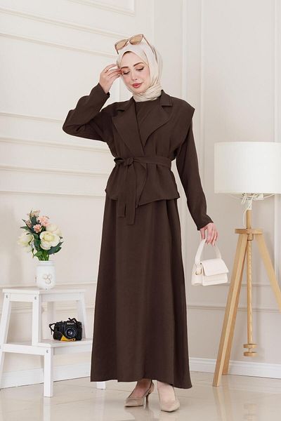 Sevitli Asel Dress with Vest-Brown