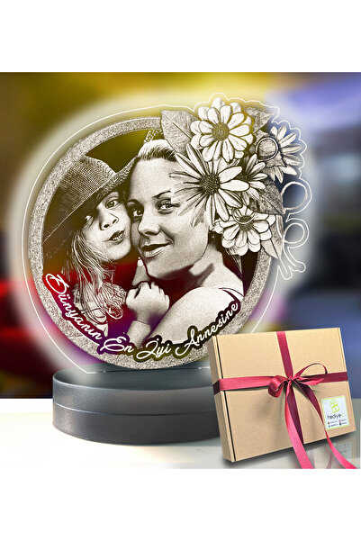 Genel Markalar Anneler İçin Özel Çiçekli Resimli 3d Led Gece Lambası