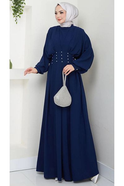 Thiff Hijab Γυναικείο Μπαλόνι Φόρεμα Πλισέ Πέτρινο