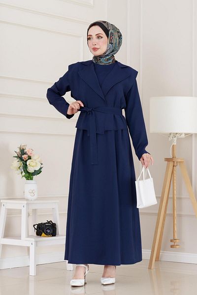 Sevitli Asel Dress with Vest-Navy Blue