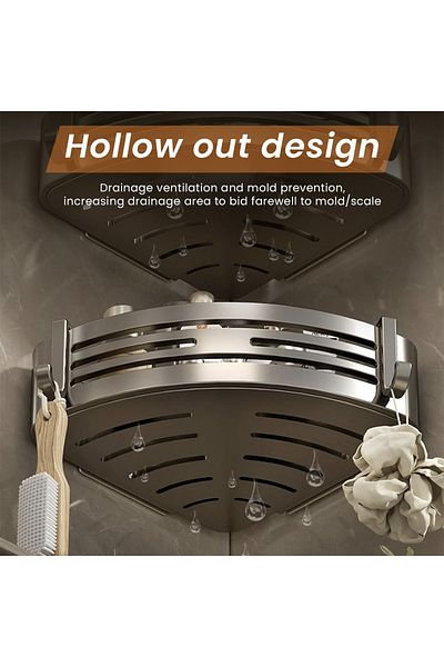 Quasar & Co. Set of 4 Corner Shelves, universal, hanging, with 8 Hooks, 21x21x6.8cm, Metallic Grey