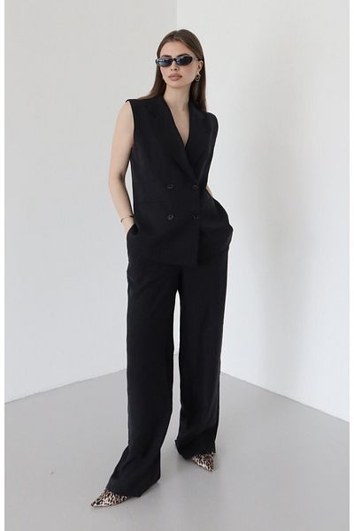 Laluvia Black Black Buttoned Vest Trousers Suit - 9568