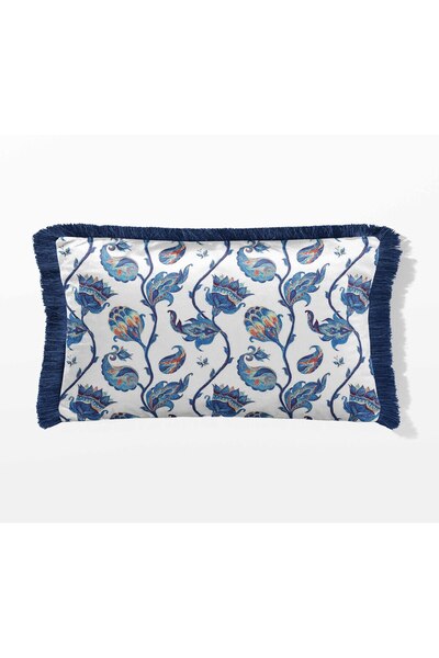 Pilloveland Dikdörtgen Saçaklı Çift Tarafı Baskılı Süet Kırlent Kılıfı - Enginar