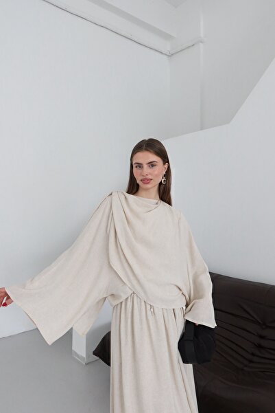 Laluvia Natural Cape Blouse Skirt Set - 8672