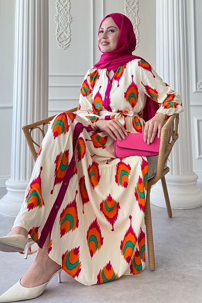 InStyle Φόρεμα με μοτίβο φούξια βισκόζη