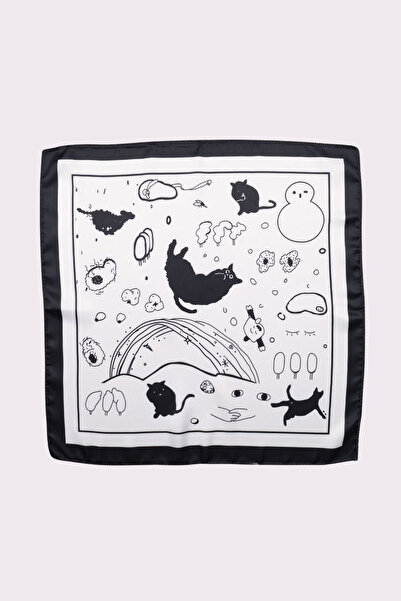 NOTHING Cat Pattern Satin Scarf