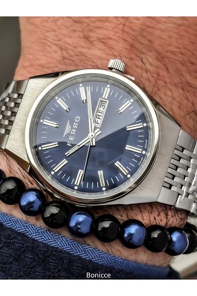 FERRO Silver Color Steel Cord with 2 Language Options Calendar with Men's Wristwatch Bracelet Gift in Special Box