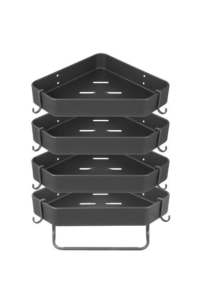 Quasar & Co. Set of 4 Corner Shelves, hanging, 2 Towel Bars, 4 Hooks, 23x23x5cm, metal, Anthracite grey