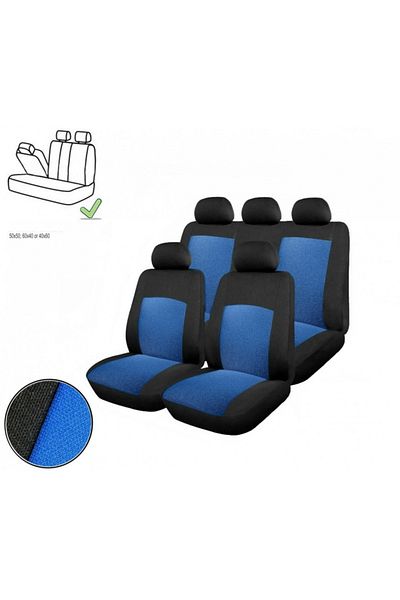 Umbrella Set huse scaune auto, universale, fata-spate, bancheta spate fractionata, jacquard, negru cu albastr