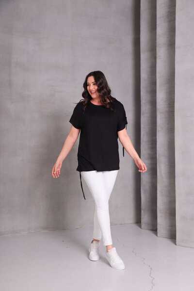 Esina Women's Shoulder and Skirt Rope Detailed Basic Viscose Blouse