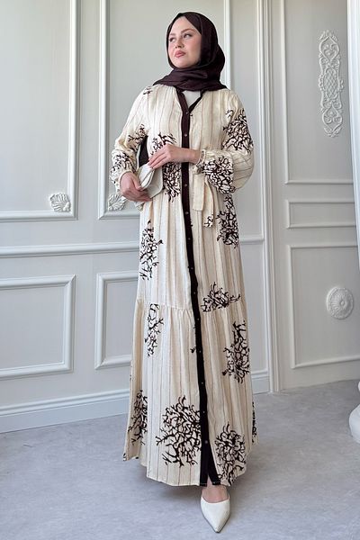 InStyle Πολύχρωμο φόρεμα βισκόζης με λεπτομέρεια σε καφέ χρώμα