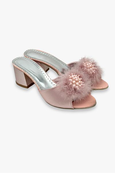 Lunoche Nightwear Women's Stylish Daily House Slippers with Feathers and Stones Dowry Slippers Ornate Birth Guest Bride Slippers
