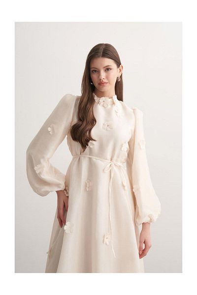 FUSHYA Floral Detailed Chiffon Evening Dress
