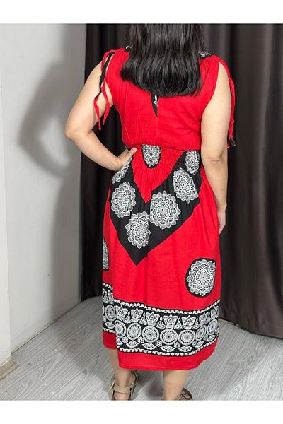 Sobe Hediyelik Ethnic Patterned Viscose Sleeveless Summer Dress – Elastic Waist, Low Back, Comfortable Fit
