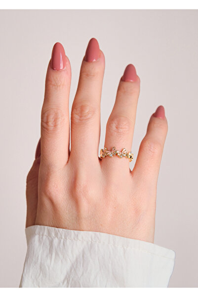 AURRARİ Zirkon Taşlı Pembe Kelebek Çelik Yüzük