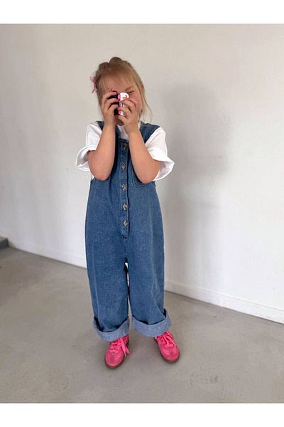 cacakids Salopetă din denim cu nasturi pentru fete de sezon nou