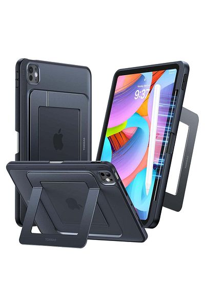 TORRAS Ostand Ipad Pro 11 2024 Case Stable, Multi-angle, Slim Kickstand, Pencil Holder, Translucent, Black