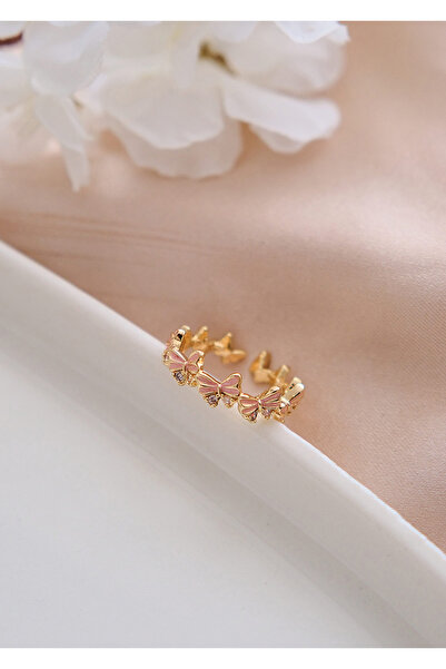 AURRARİ Zirkon Taşlı Pembe Kelebek Çelik Yüzük