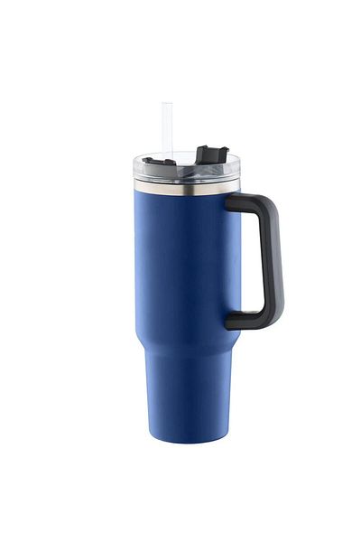 Quasar & Co. Cana termos cu maner si pai Quasar & Co.®,cu capac To Go, bauturi calde/reci, inox, 1.2 L, albastru