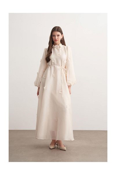 FUSHYA Floral Detailed Chiffon Evening Dress
