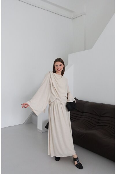 Laluvia Natural Cape Blouse Skirt Set - 8672