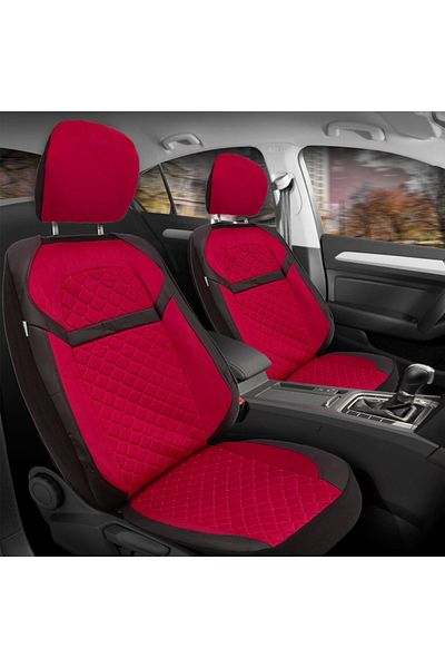 Umbrella Set huse scaune auto universale, piele ecologica neagra cu velur rosu, fata-spate, bancheta spate fr