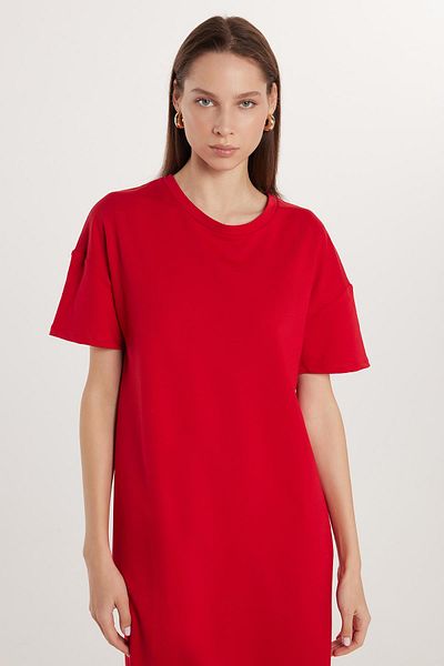 Tudors Women's Regular Fit Short Sleeve Crew Neck Red Dress