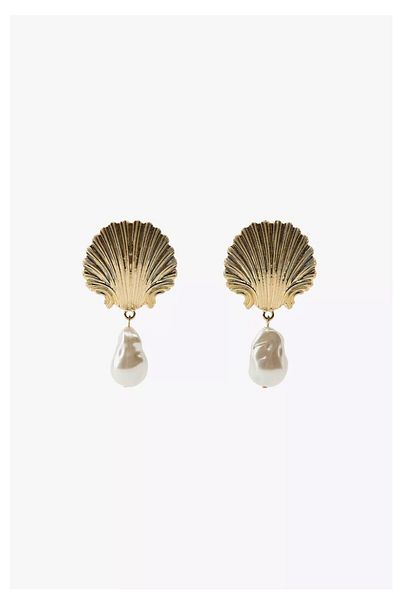 CHARMLUCKY Steel Pearl Sea Shell Earrings