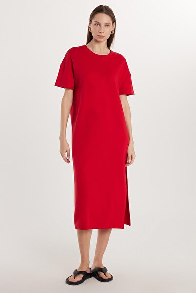 Tudors Kadın Regular Fit Kısa Kollu Bisiklet Yaka Kırmızı Elbise