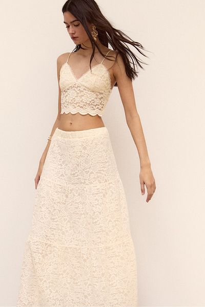 Stradivarius Flowing lace midi skirt