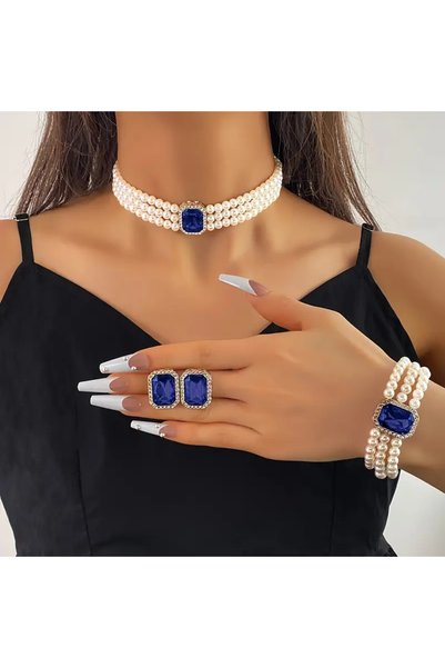 byozanyılmaz Tasaim Pearl Row Necklace Earring Set