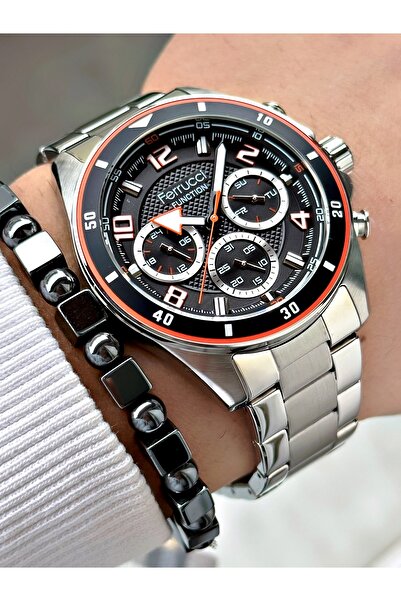 Ferrucci FERRUCCİ SİYAH TURUNCU KADRANLI FUNCTION GÜMÜŞ METAL ERKEK KOL SAATİ
