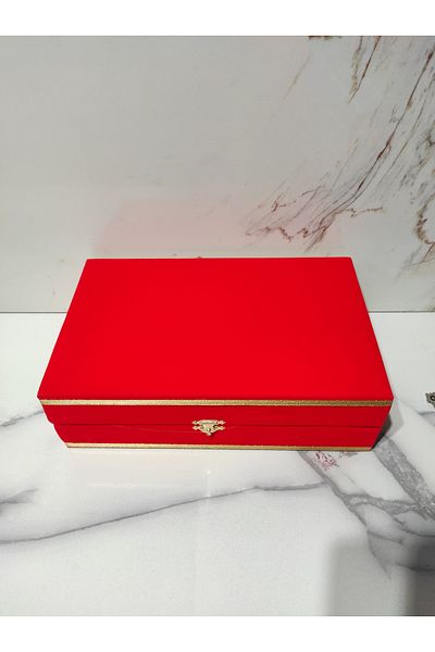 DM PORSELEN Velvet Box for 2 Persons Cup Set with Tray Red