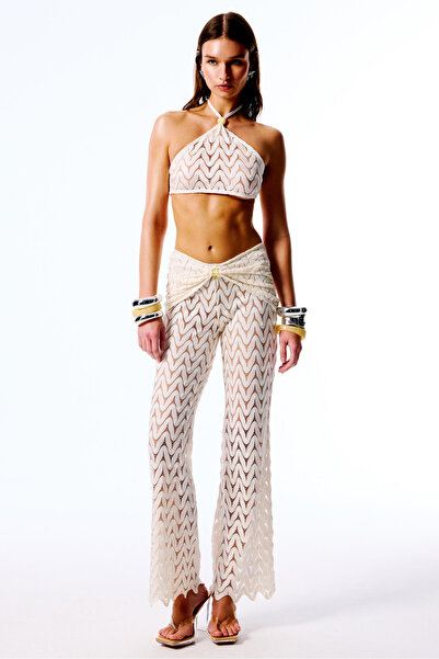 Love On Friday Aria Bead Detailed Knitted Pants (White)