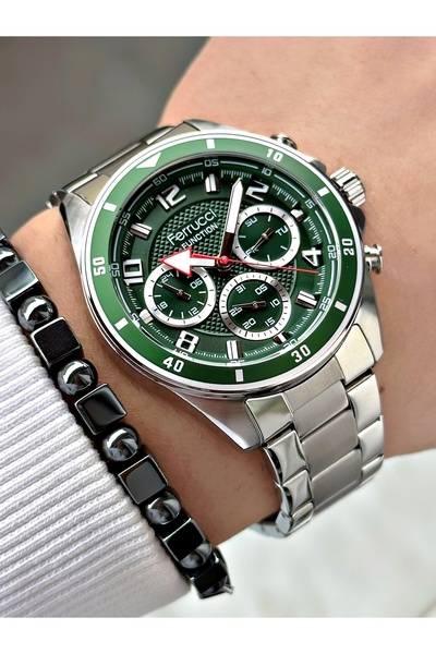 Ferrucci FERRUCCİ YEŞİL KADRANLI FUNCTION GÜMÜŞ METAL ERKEK KOL SAATİ