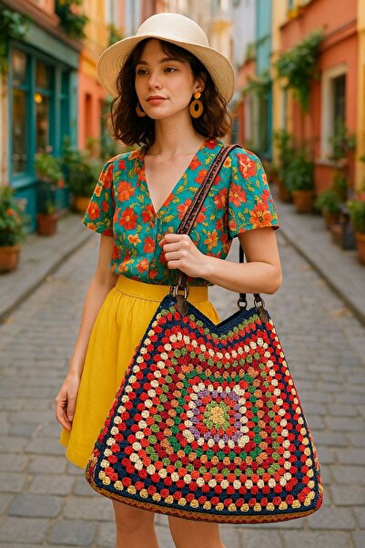 ÇANTA Colora El Örgüsü Vintage Kol Çantası