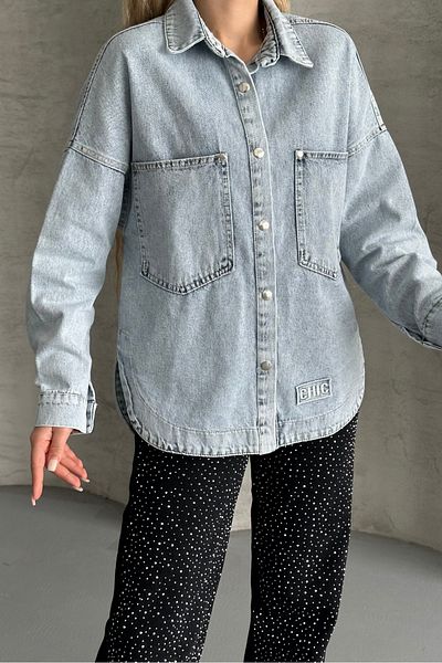 macharel jeans Long Back Denim Shirt with Snap Fasteners