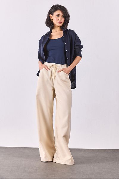 VENA Wide Leg Trousers with Elastic Waist (Tencel)(Tm) - Off White