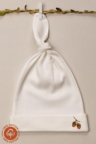Miniel Unisex Baby Wood Printed Tie-Up Combed Organic Cotton Newborn 3-Piece Baby Beanie Set