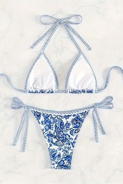 BELLA NOTTE Blue Patterned Covered Bikini Set