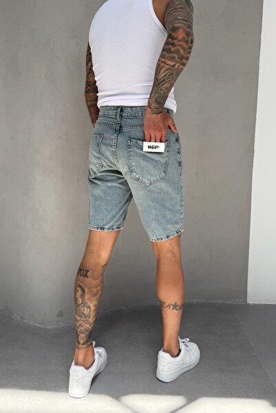 MADZEYMODA Mavi Denim Kumaş Erkek Jean Kot Şort Mz483