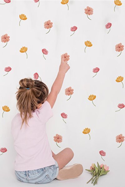 MSticker Açık ve Soft Renklerde Çiçeklerden oluşan Özel Çizim Sticker Seti 68 adet Özel Keismli Sticker Seti