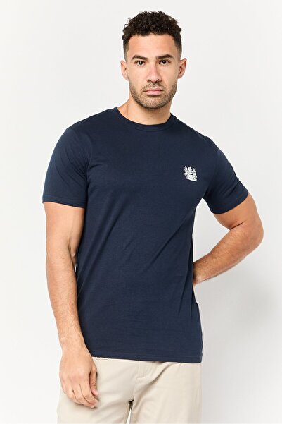 Aquascutum تي شيرت رجالي برقبة دائرية وأكمام قصيرة وشعار العلامة التجارية، أز...