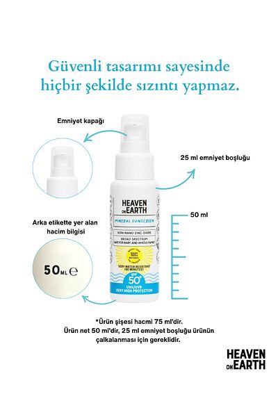 Heaven on Earth Mineral Sunscreen 100% Natural and Organic Content Protected Water Resistant Vegan 50 SPF 50 ml