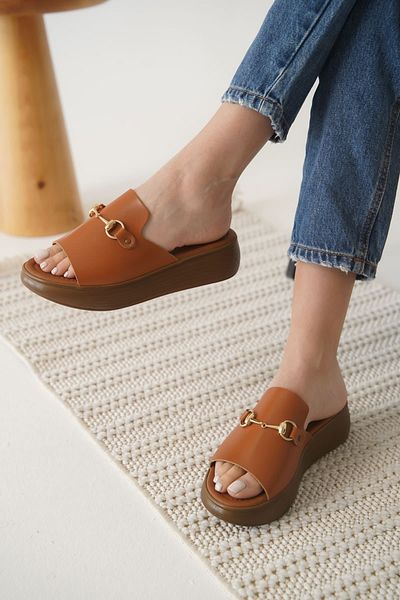 EMOYRA Nelly Tan Genuine Leather Slippers
